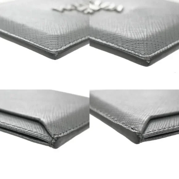PRADA Logo Saffiano Card Holder Case Leather Gray Marmo 188-082825